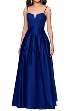 Blondie Nites Ball Gown Juniors 0 Royal Blue Lace Up Back Applique Formal NWT picture