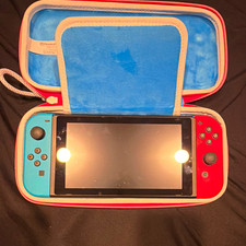 Nintendo Switch Console Handheld System Neon Red/Blue Joy-Con + Kirby Case picture