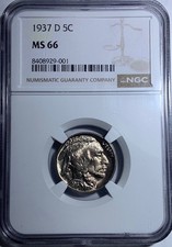 1937D Buffalo Nickel 5C - NGC MS66 - Obverse is almost mirror proof picture