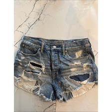 American Eagle Outfitters Distressed Light Blue Denim Cutoff Shorts picture