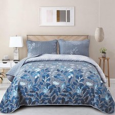 WONGS Floral Botanical Leaves Gradient Bedspread Coverlet Quilt Set Queen King picture