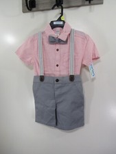 New Carters 3 Piece Set Boys Shirt Shorts Bow Tie Size 3T Gray Red White Buttons picture