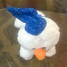 White Snowman Stuffed Animal Plush, Blue Hat Orange Nose, Washable, Small picture