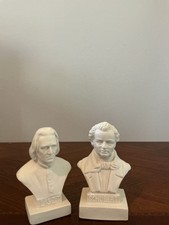 two small white vintage composer busts of Franz Liszt and Franz Schubert picture