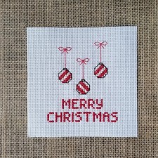 Finished Completed Cross Stitch Merry Christmas Candy Cane Ornaments Piece picture