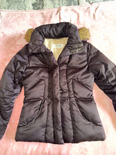 Calvin Klein Down Puffer Jacket Faux Fur Hood Zip Mid-Length Black XS picture