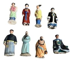 Set of Eight Vintage Hand Painted Japanese Porcelain, Asian Folk Art, Figurines picture