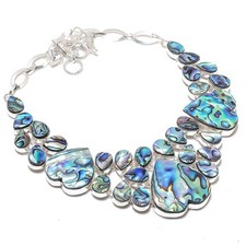 Natural Abalone Shell Necklace Silver Tone Cabochon Pendant 18