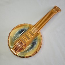 Very Rare MCM Royal Haeger 120 USA Amber Brown Bluegrass Banjo Guitar Ashtray picture