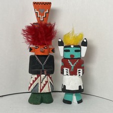 Vintage Route 66 Kachinas Hopi Navajo Mid 20th Century Pair Two Tallest 7.5” picture