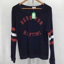 Sundry Women's Sweater Graphic Navy Blue Red Cotton Blend Size 1 picture