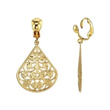 1928 Jewelry Filigree Teardrop Clip On Earrings picture