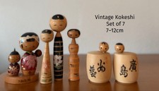 Lot of 7 Vintage Japanese Mini Kokeshi Dolls 7-12cm Mixed Design Collectible 15+ picture