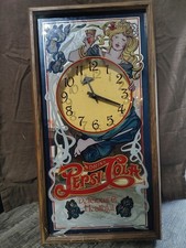 Pepsi-Cola Framed Advertising Wall Clock “Delicious & Healthful” Gold Blue Red I picture
