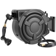 wikiwiki Retractable Garden Hose Reel 1/2 in x 100 ft, 1/2in 100ft, Black picture