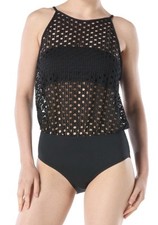 Carmen Marc Valvo High-Neck One-Piece Swimsuit In 2 Pieces - Black 6, $138 picture