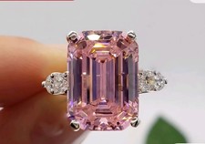 RARE 5.80 Ct Emerald Cut Pink Treated Diamond Solitaire Ring in 925 Silver picture