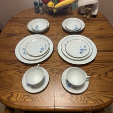 Vintage Noritake China Sylvia Blue #6603 Service for 2 - 14 Pc Place Setting Set picture