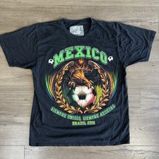 Vintage Mexico World Cup 2014 T Shirt Men Large L Black Siempre Unidos Aztecas  picture