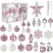 130 Pcs Pink, Silver & White Christmas Ball Ornaments, Shatterproof picture