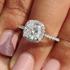 4.10CTW Cushion Cut VVS1 Moissanite Halo Engagement Ring 14K White Gold Plated picture