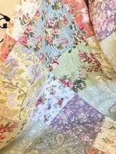 NEW ~ COZY PATCHWORK COTTAGE PINK ROSE RED IVORY PURPLE BLUE SHABBY QUILT SET picture