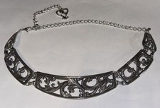 Vintage Brighton Filagree Chain Scroll Heart Belt Adjustable, Crecent Drape Slvr picture