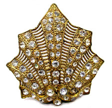 Vintage/Antique 1940's Deco Filigree Clear Rhinestone Gold-tone Dress Fur Clip picture