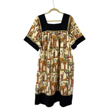 Vintage Krist Gudnason Egyptian Dress Womens M Gold Black Revival Boho Kaftan picture