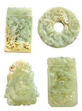Collection of Four Fengshui Chinese Carved Jade Amulet Pendants picture