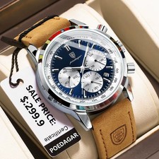 POEDAGAR Luxury Man Watch Quartz Waterproof Luminous Date Chronograph Leather  picture