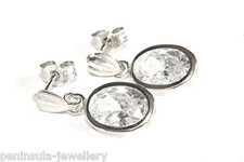 9ct White Gold CZ Drop Earrings Made in UK Gift Boxed Birthday Gift picture