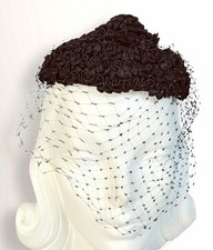 Vintage 1960s Joseph Magnin Black Lace Cocktail Hat Birdcage Veil Mid Century picture