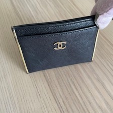 Authentic CHANEL Card case Business card holder Leather Coco mark Black Gold picture