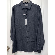 NWT Murano Collezione Mens XL Charcoal Grey Herringbone Italian Cotton Shirt picture