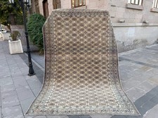 Ivory Kayseri Rug 6.4x9.5 ft Vintage Turkish Wool Geometric Medallion Carpet picture