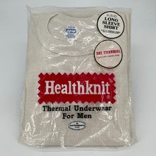 Vintage 80s Healthknit Blank Ski Thermal Long Sleeve Shirt Mens Medium Knit USA picture