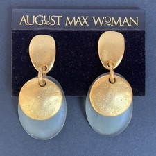 VTG August Max Woman Matte Gold Tone Modernist Dangle Clip Earrings picture