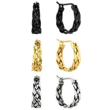 Stainless Steel Braided Small Hoop Huggie Earrings Thick Chunky For Men Women picture