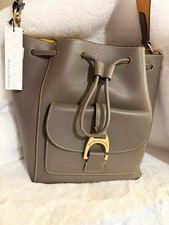 Dooney & Bourke Marlowe Drawstring Emerson Smooth Leather Bucket TAUPE GRAY BAG picture