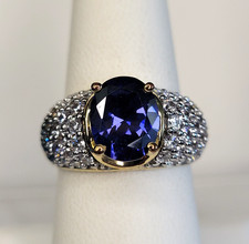 JTV SJD-925 Bella Luce Round Blue / White CZ Sterling Silver sz-8 Ring 7.4g picture