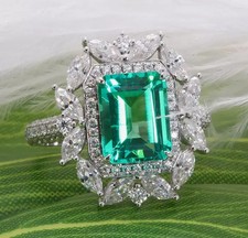 3.20 Ct Emerald Cut Natural Emerald Diamond Wedding Ring 14K White Gold Size 7 picture