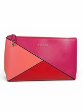 Escada Made in Italy Saffiano Leather Colorblock Maxi Clutch Pink Coral Red picture