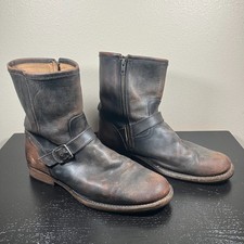 Frye Men’s Phillip Harness 8” Leather Boots 10.5D Distressed Black Brown 87542 picture