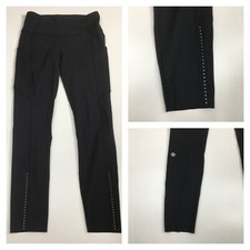 LULULEMON Athletica Womens sz 4 Black Reflective Dot Pull On Drawstring Leggings picture