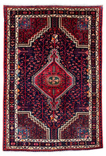 Vintage Hamedan Tribal Geometric Hand Knotted Wool 4x7 Oriental Rug Navy Area picture