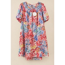 Umgee Plus 1XL Abstract Floral Metallic Smocked Puff Sleeve Midi Dress NWOT picture