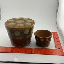 Vintage Awaji Pottery Lot Of 2 Pieces - One With Lid - Egg & Spinach Glaze picture