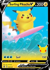 Surfing Pikachu V - 008/025 Celebrations Holo V Rare Pokemon - NM picture