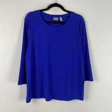 Chicos 3/4 Sleeve Shirt Top Size 3 US XL Stretch Blue picture